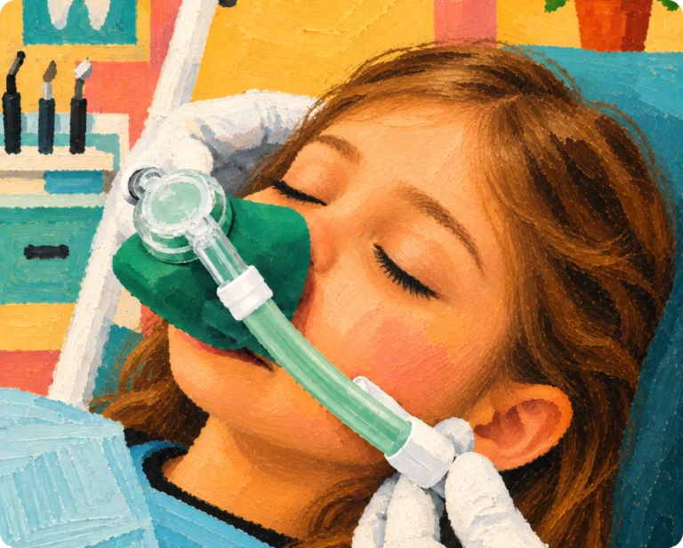 Enfant respirant le MEOPA à travers un masque